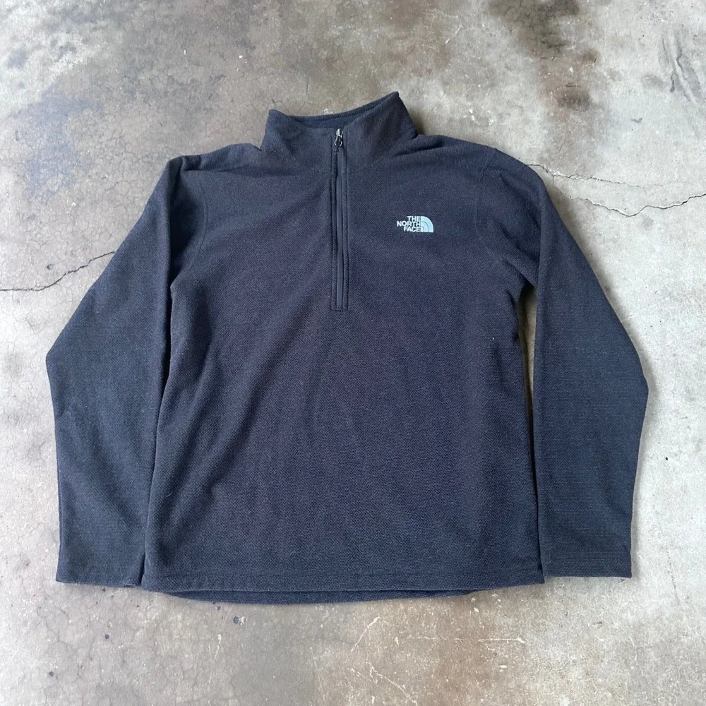 The North Face Fleece Pullover Mens Large Black Excellent 1/4 Zip Waffle Knit
